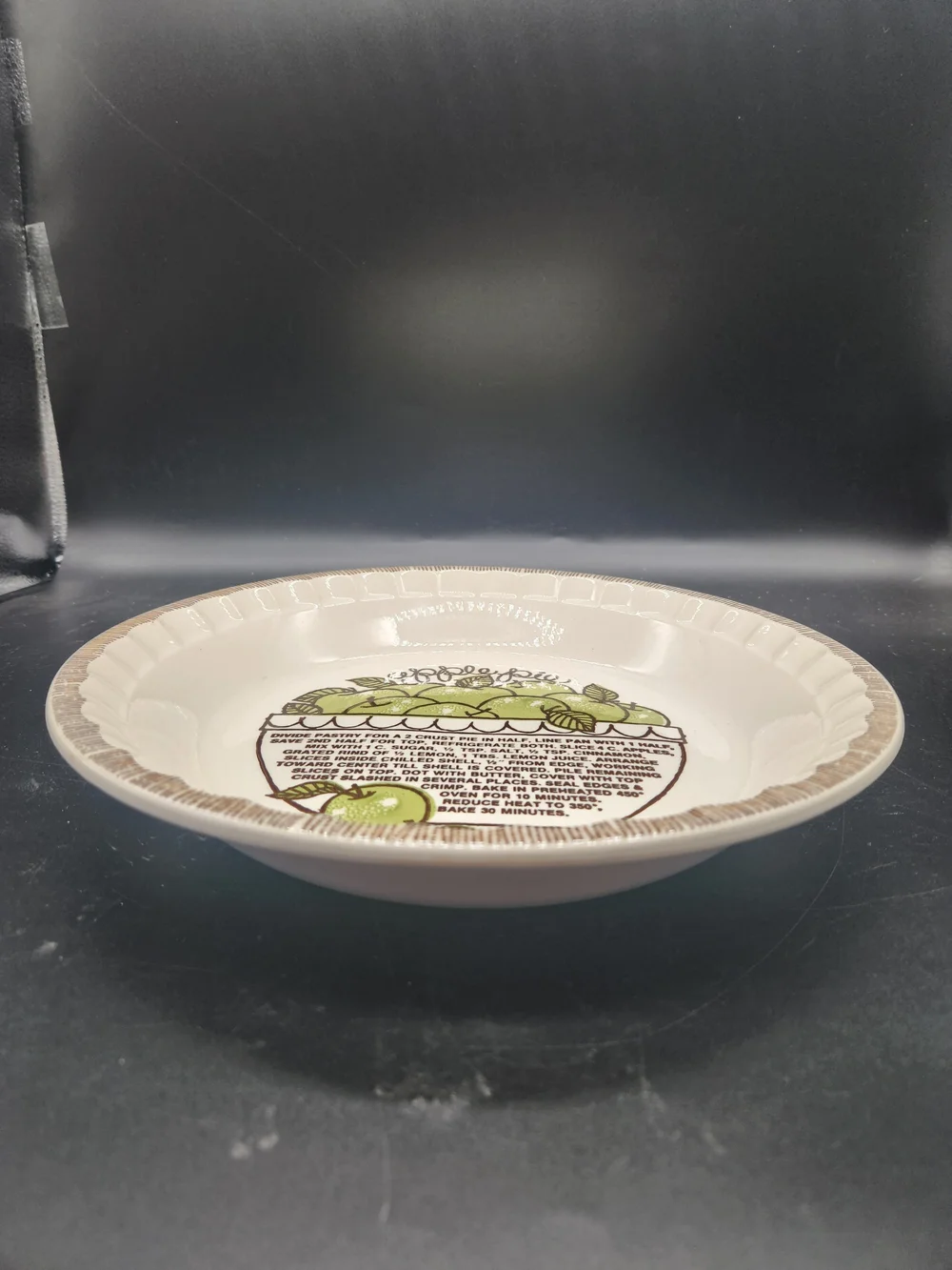Vintage Ceramic Apple Pie Recipe Plate W/Green Apple Design